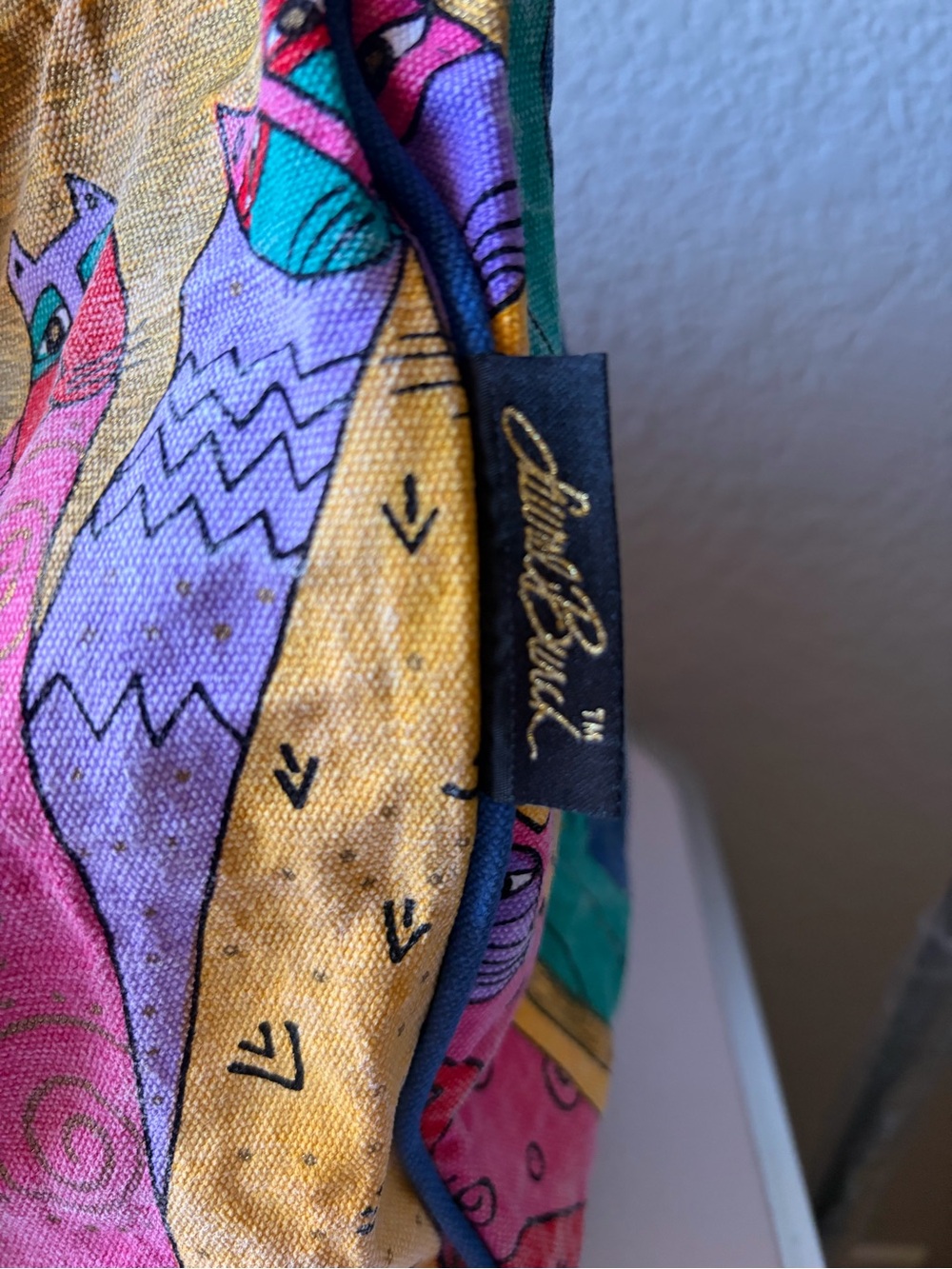 Laurel Burch Multi-Color Cat Print Travel Weekender - Yellow Accents #vintage - Picture 7 of 10